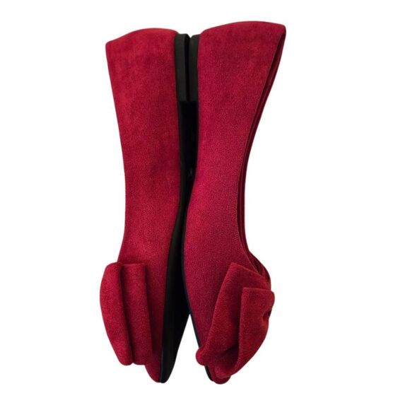 Bamboo Womens Poet Red Velvet Toe Bow Ballet Flats 6.5 - Picture 4 of 11